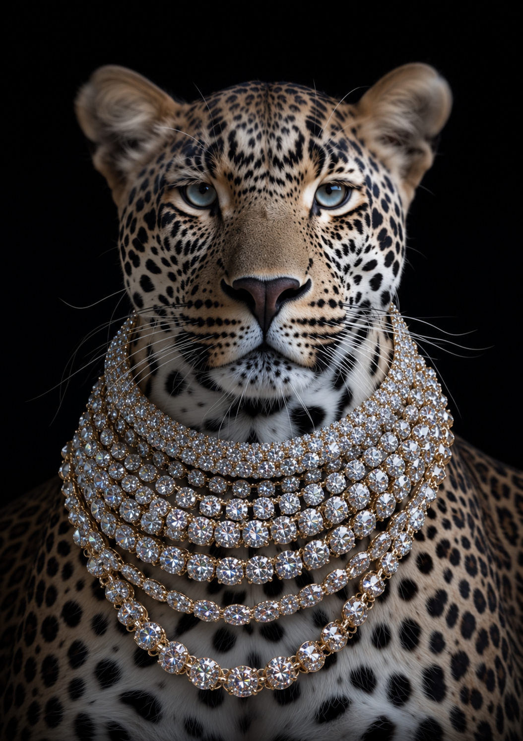 Adorned — leopard with diamond necklaces, original artwork