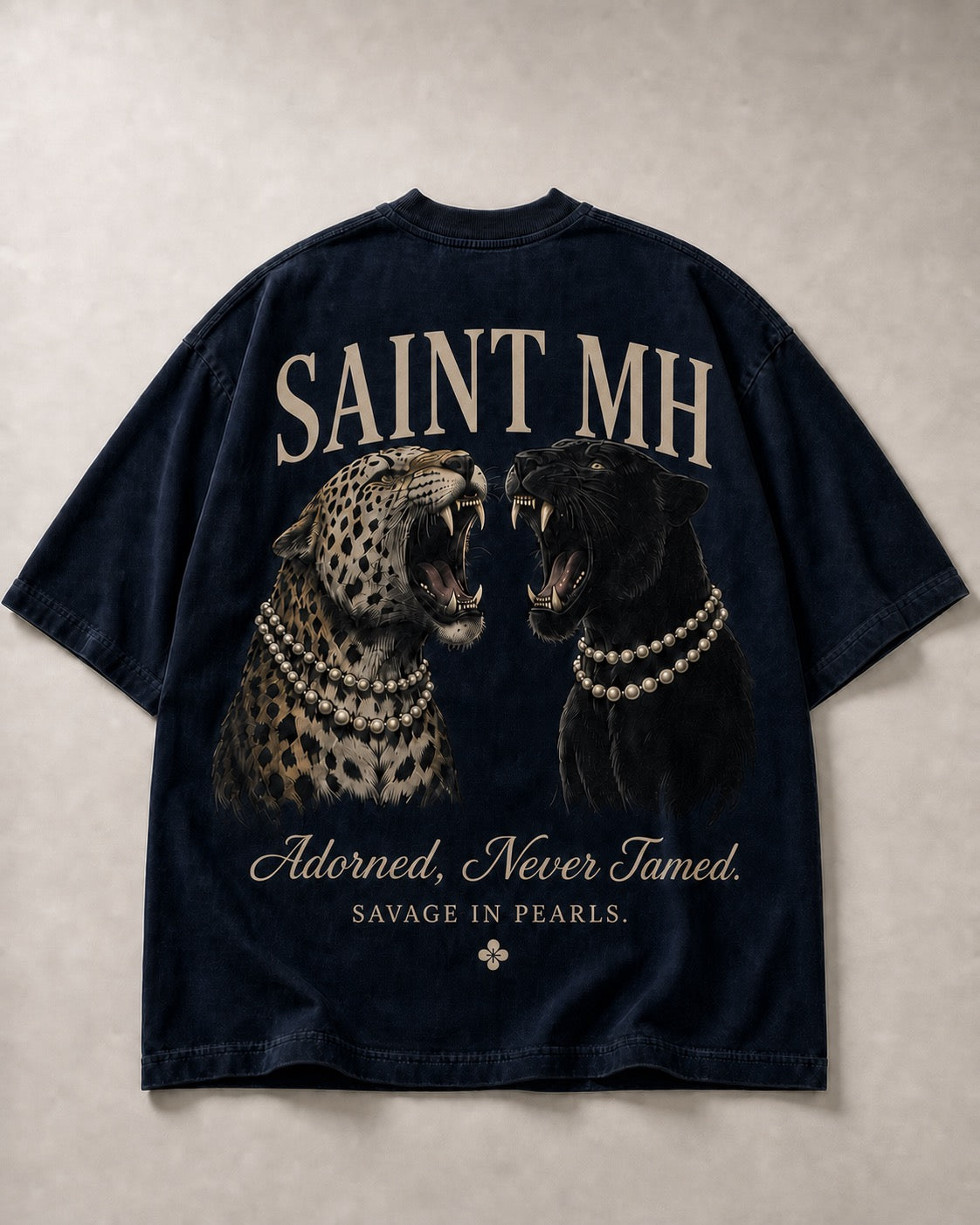 The Crest Tee — leopard & panther, Savage in Pearls